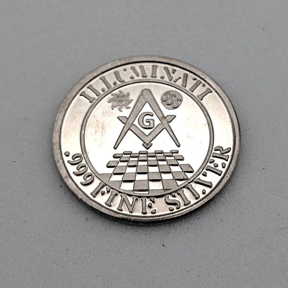 Illuminati Masonic .999 Fine Silver 1 Gram Round All Seeing Eye Square Compass
